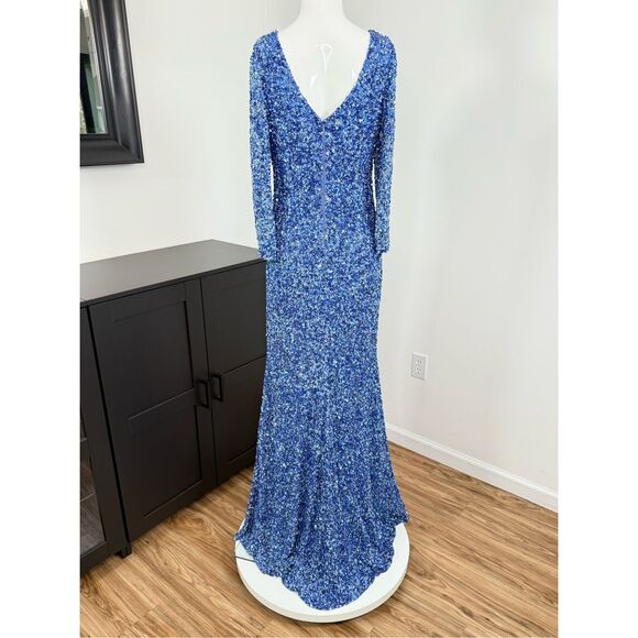 THEIA Three-Quarter Sleeve Sequin Sheath Gown US Size 6 $1400 - Picture 7 of 15